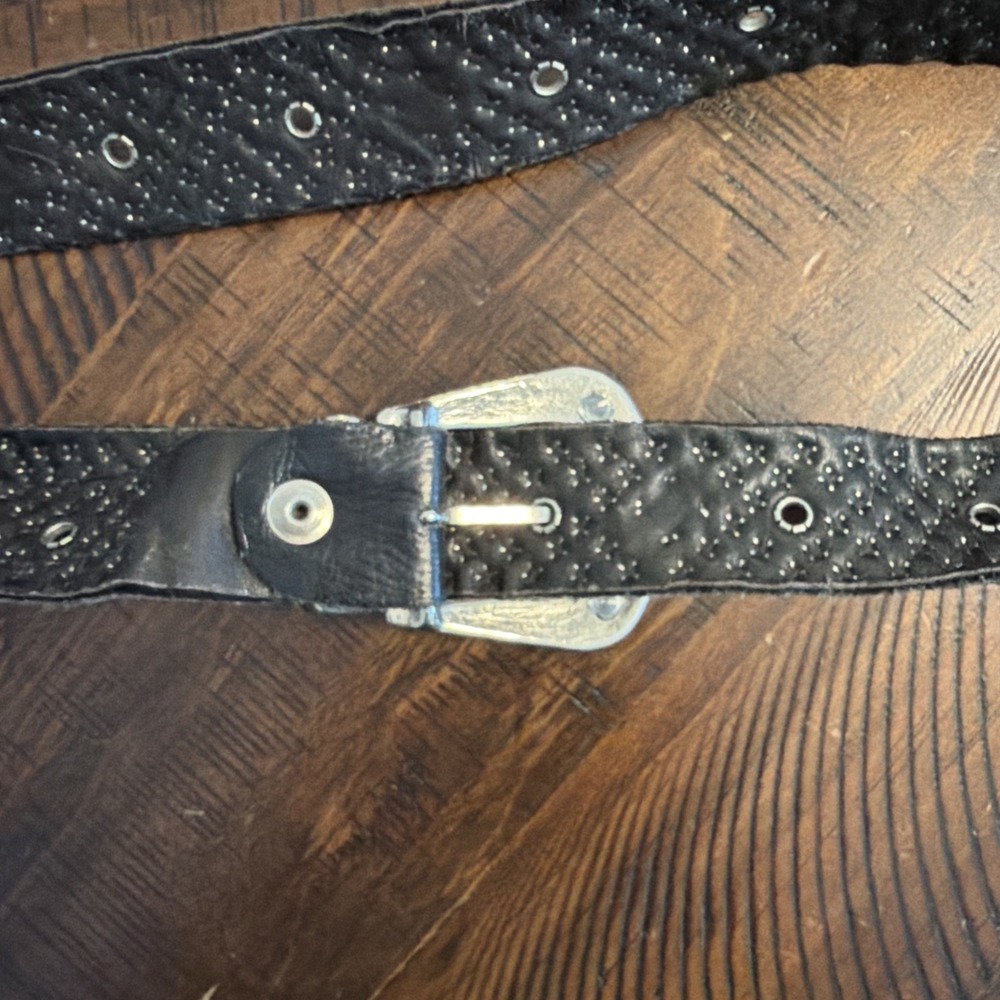 Belt Vintage Y2K Drip Black Leather All Studded Rhinestone Western Streetwear - Picture 3 of 7